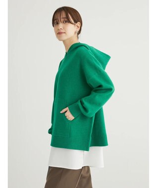 Green Parks スウェット風フード付ニットプルオーバー Green