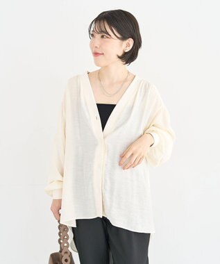 Green Parks リブドッキングシアーシャツ Ecru