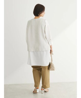 Green Parks ＳＥＴ２点Ｖネックベスト＋７分袖ミディシャツワンピース Beige