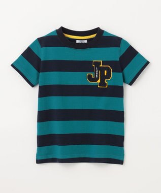 J.PRESS KIDS 【110-130cm】ボーダーJPサガラ刺繍 Ｔシャツ グリーン系1