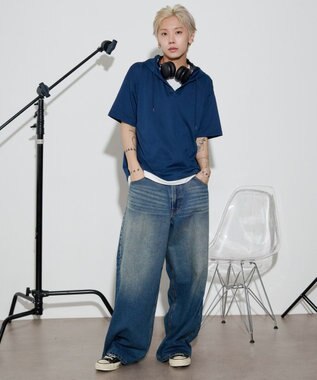WEGO 【ユニセックス着用ITEM】フェイクレイヤードTパーカー ネイビー