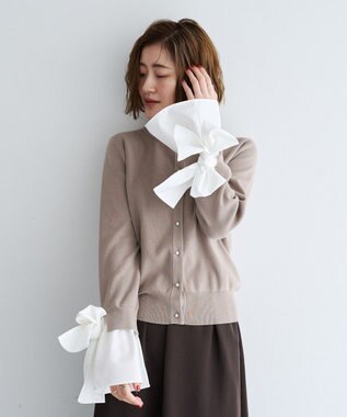 YECCA VECCA 2way袖リボンカーディガン Gray Beige