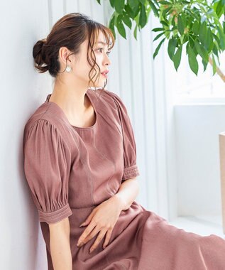 Tiaclasse 【洗える】パフスリーブ配色ステッチワンピース ピンク