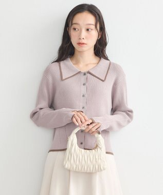 earth music&ecology バイカラートリムニットカーディガン Pink