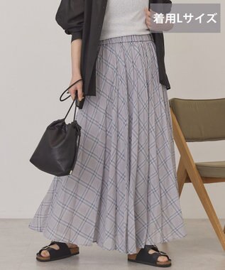 AMERICAN HOLIC 【選べる丈】チェックシアープリーツスカート Light Gray