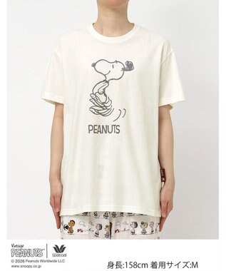WACOAL PEANUTS トップス 4分袖 Tシャツ 綿100%(本体) スヌーピー レディース FTT168 /ワコール アイボリー