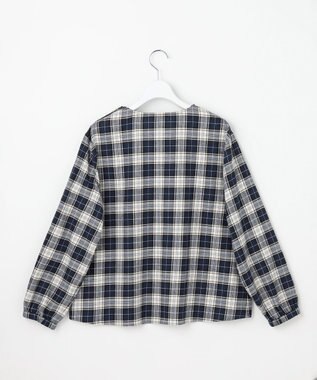 J.PRESS LADIES L コットン 起毛 タータン チェック プルオーバー ブラウス ネイビーチェック系