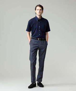 J.PRESS MEN 酷暑の清潔感もこれ一枚で【吸水速乾 / 抗菌防臭 / 防シワ】【J.PRESS OXFORD JERSEY】カノコインレイ半袖 シャツ / B.D. ネイビー系