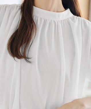 Tiaclasse 【洗える】モックネックフレンチスリーブカットソーブラウス オフホワイト