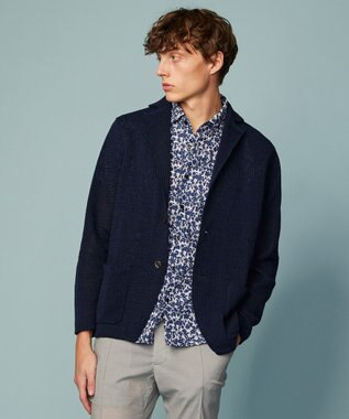 JOSEPH ABBOUD 【洗える】ストローヤーン ニット ジャケット ネイビー系