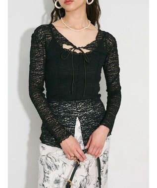 Green Parks カットワークデザインレーストップス Black