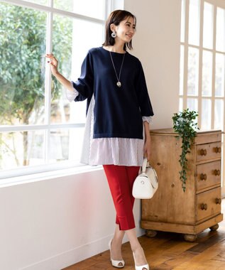 Tiaclasse 【洗える】美脚効果の高いスリットテーパードパンツ レッド