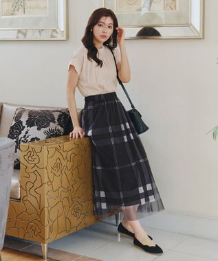 Tiaclasse 【洗える】モックネックフレンチスリーブカットソーブラウス グレージュ