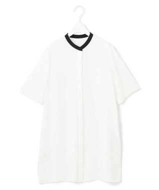 ICB 【接触冷感・UVケア・速乾・洗える】BackSatinAmunzen バンドカラーチュニックブラウス オフホワイト系