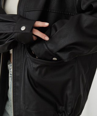 WEGO ヴィンテージライクPUフライトジャケット ブラック