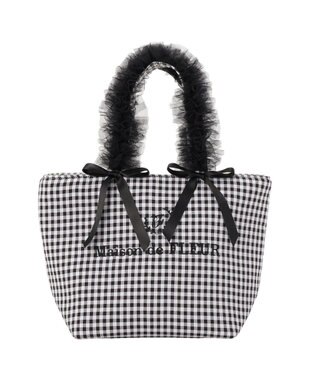 Maison de FLEUR ギンガムブランドロゴフリルハンドルトート Black