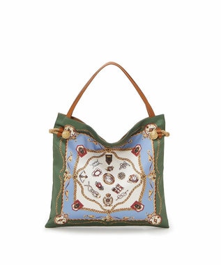 TOPKAPI 【TREASURE TOPKAPI】【アーカイブ】マイルドサテン スカーフ パネル柄 トートバッグ 2023 グリーン