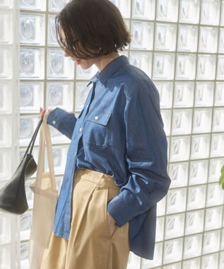 WEGO 【ANGIE VINTAGE】シアーデニムレギュラーカラーシャツ ネイビー