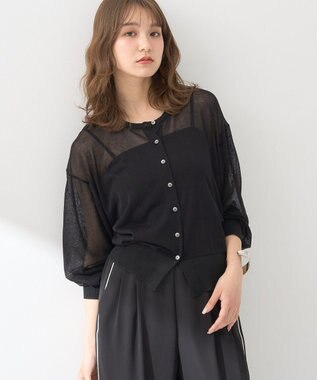 earth music&ecology 接触冷感シアークルーニットカーディガン Black