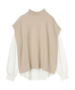 Green Parks ＳＥＴ２点モックネックカノコベスト＋ロンＴＥＥ Light Beige