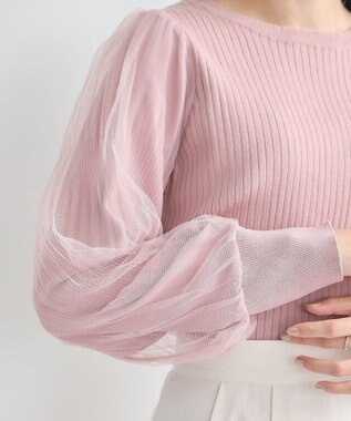 earth music&ecology マジョリカプリーツチュールニットプルオーバー Pink Beige