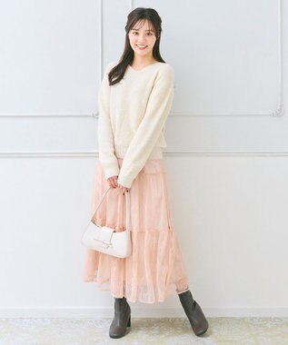 Feroux ニット×ティアードレース スカート アイボリー系