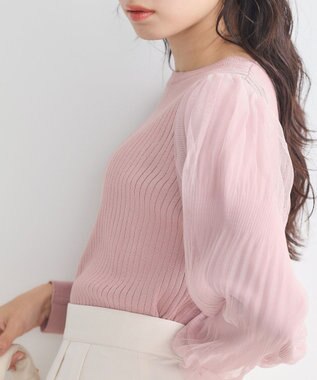 earth music&ecology マジョリカプリーツチュールニットプルオーバー Pink Beige