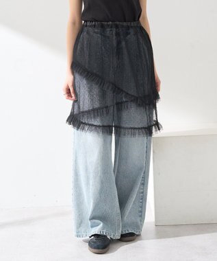 earth music&ecology ドットチュールスカート Black