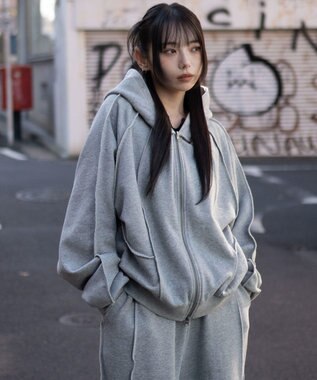 WEGO 【ユニセックス着用ITEM/MLサイズ展開】スウィッチングZIPパーカー 杢グレー