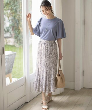 ANY SIS 【接触冷感・吸水速乾・UVケア】エアリードレープスムース フレア袖 ブラウス ブルー