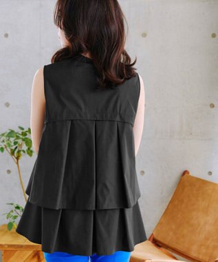 Tiaclasse 【洗える】ノースリーブ後ろタックティアードブラウス ブラック