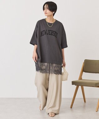 AMERICAN HOLIC カレッジロゴレースドッキングＴシャツ Charcoal Gray