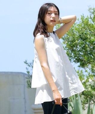 Tiaclasse 【洗える】ノースリーブ後ろタックティアードブラウス オフホワイト