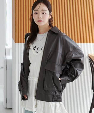 WEGO ヴィンテージライクFレザーブルゾン ダークブラウン