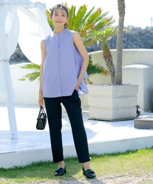 Tiaclasse 【洗える】ノースリーブ後ろタックティアードブラウス ライトブルー