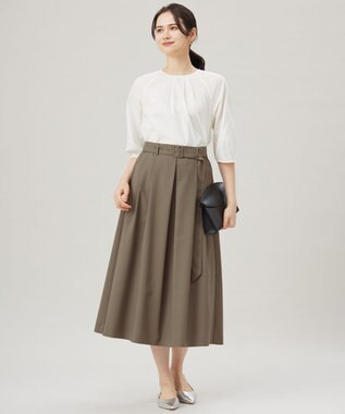 自由区 【洗える】ストレッチライトツイル スカート カーキ