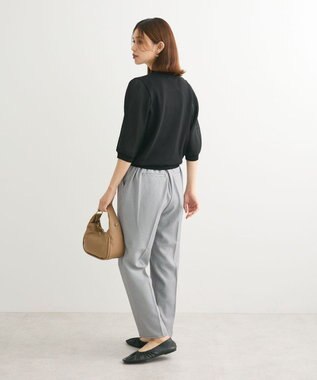 Green Parks 袖プリーツドッキング５分袖ニットプルオーバー Black