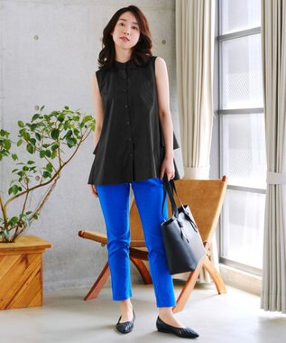 Tiaclasse 【洗える】ノースリーブ後ろタックティアードブラウス ブラック