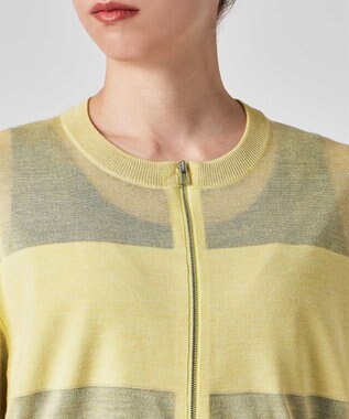 Paul Smith 【洗える】シアーボーダー ジップアップ カーディガン ライトイエロー