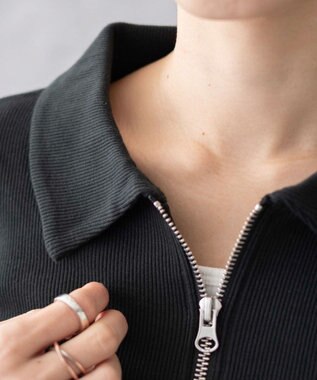 WEGO ワンポイント刺繍WZIP長袖トップス ブラック