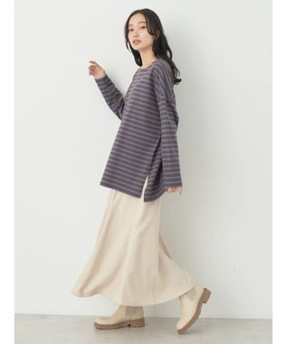 earth music&ecology バック釦ボーダーチュニック Brown