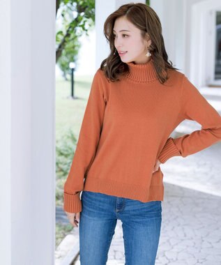 Tiaclasse 【洗える】もっちり柔らかいリブタートルプルオーバーニット オレンジ