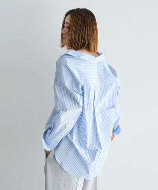 YECCA VECCA イージーケアオーバーシャツ Stripe Blue