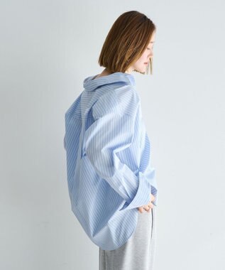 YECCA VECCA イージーケアオーバーシャツ Stripe Blue