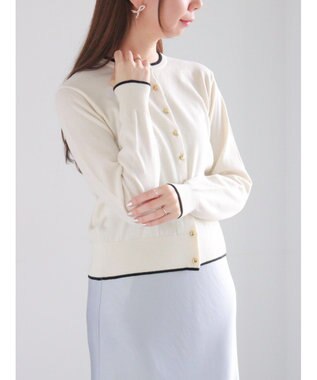 Te chichi メタルスクエア釦クルーネックカーディガン オフホワイト