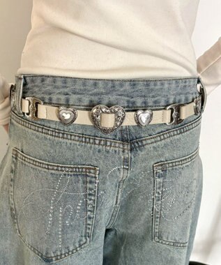 WEGO Lハートコンチョデザインベルト オフホワイト