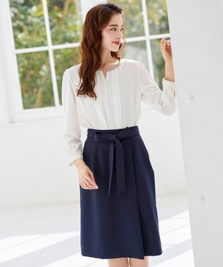 Tiaclasse 【洗える】快適な履き心地のダブルクロスセミタイトスカート ダークネイビー