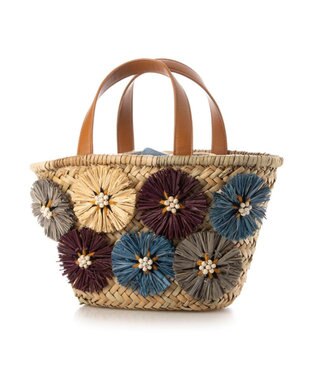 UNBILLION カシュカシュ cachecache / ラフィアフラワー付カゴバッグ ミックス