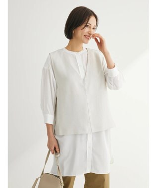 Green Parks ＳＥＴ２点Ｖネックベスト＋７分袖ミディシャツワンピース Beige