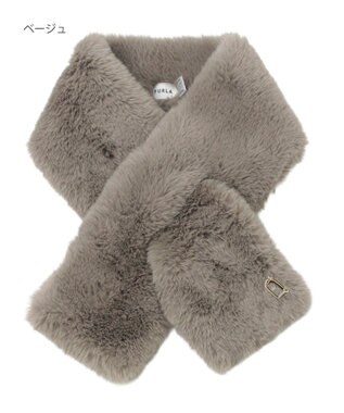 MOONBAT FURLA（フルラ）ビッグ差し込みファーティペット  アーチロゴ フェイクファー ベージュ